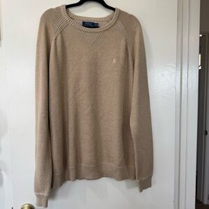 Polo Ralph Lauren Sweater Men’s XL Beige Crewneck Cotton Knit Classic Logo